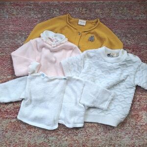 Bundle of Vintage Baby Sweaters - Pink Baby Sweater - Hand Knit BabY Clothes